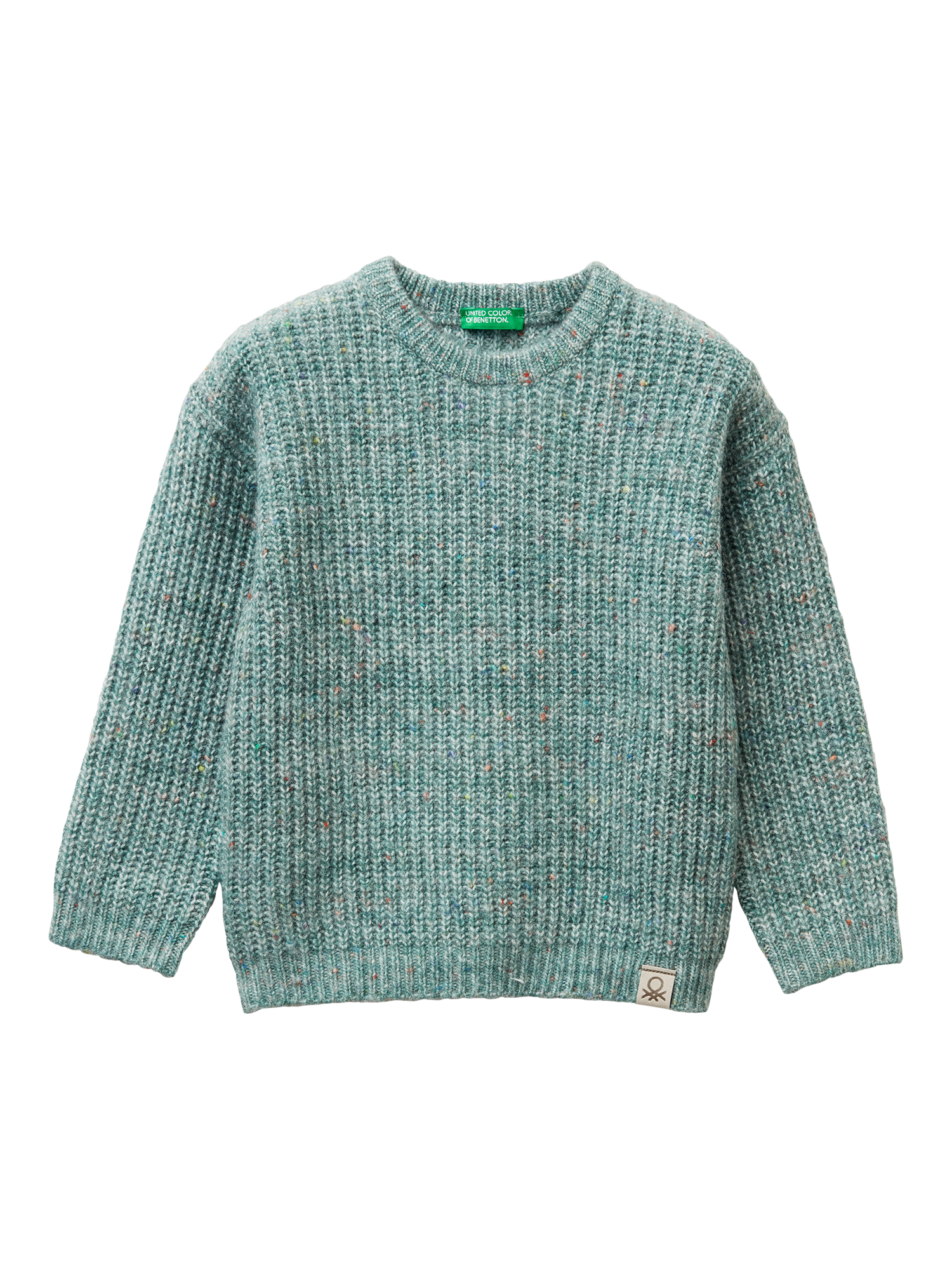 Product image 1 of 3, which shows Benetton Baby Knitted Crew Neck Jumper, Grey, 3-4 years