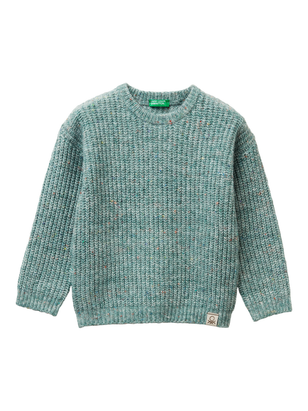 Benetton Baby Knitted Crew Neck Jumper, Grey, Grey