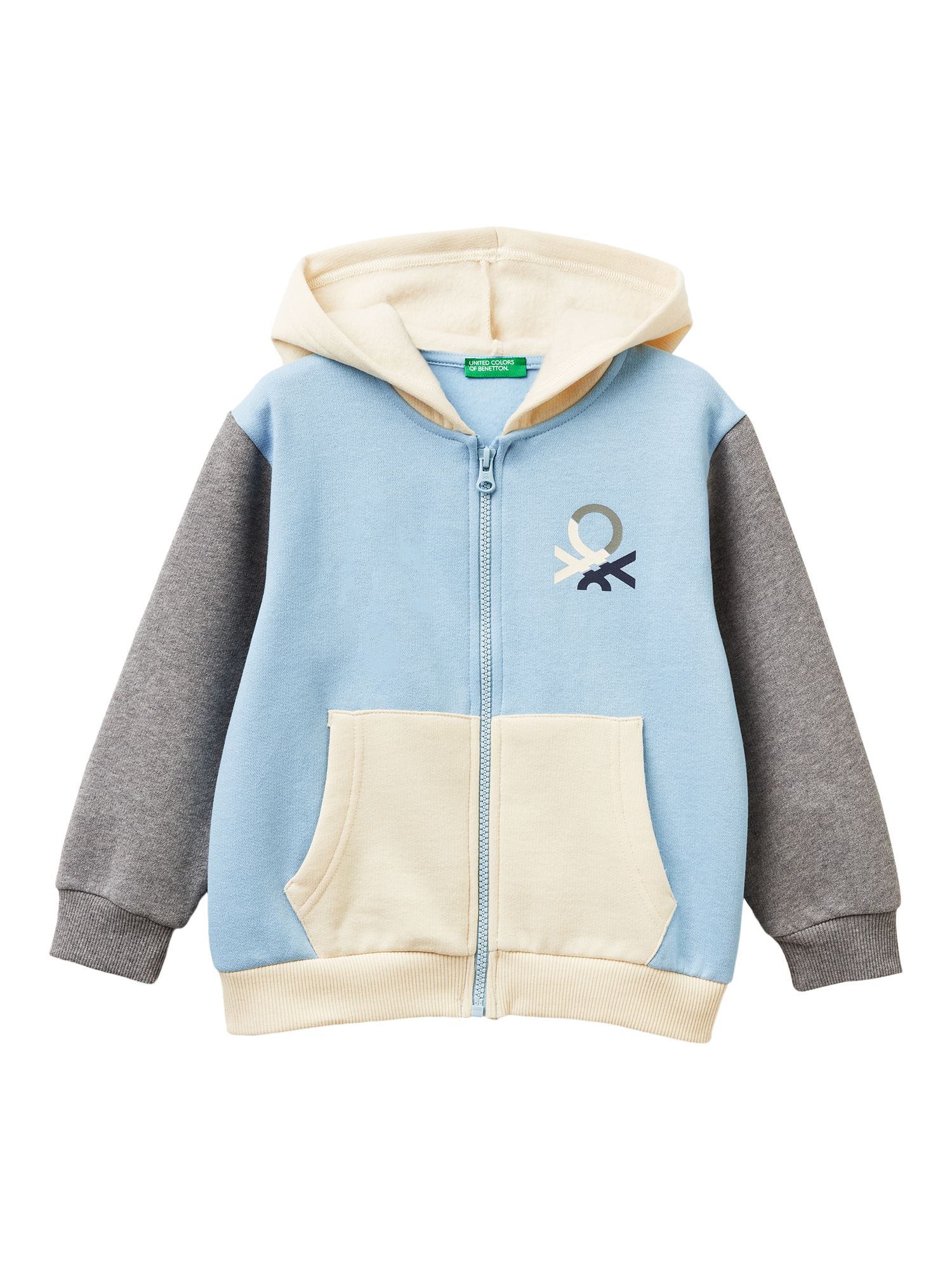 Product image 1 of 3, which shows Benetton Kids' Cotton Blend Zipped Hoodie, Multi, 18-24 months