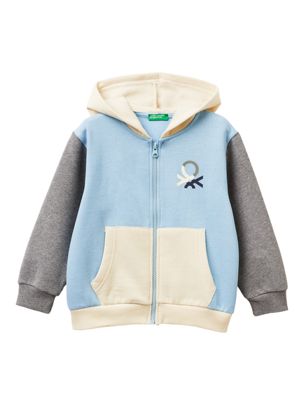 Benetton Kids' Cotton Blend Zipped Hoodie, Multi, Multi