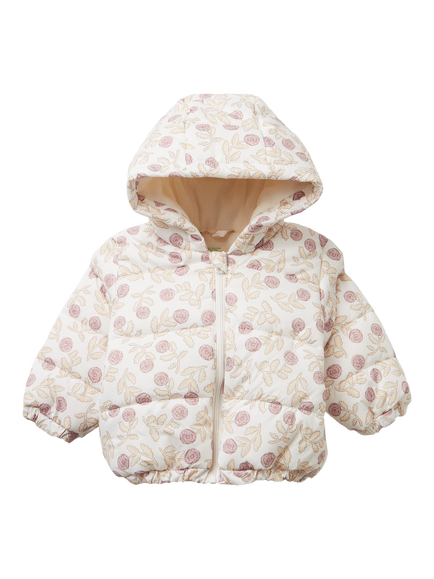 Benetton Baby Fleece Lined Floral Padded Jacket, White, White
