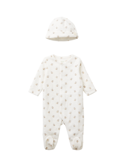 Benetton Baby Printed Sleepsuit & Hat, White, White