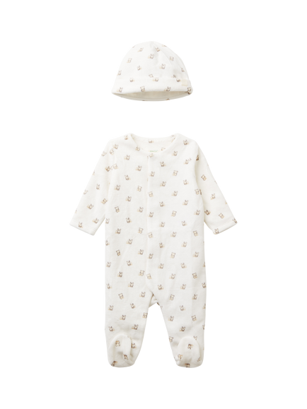 Benetton Baby Printed Sleepsuit & Hat, White, White