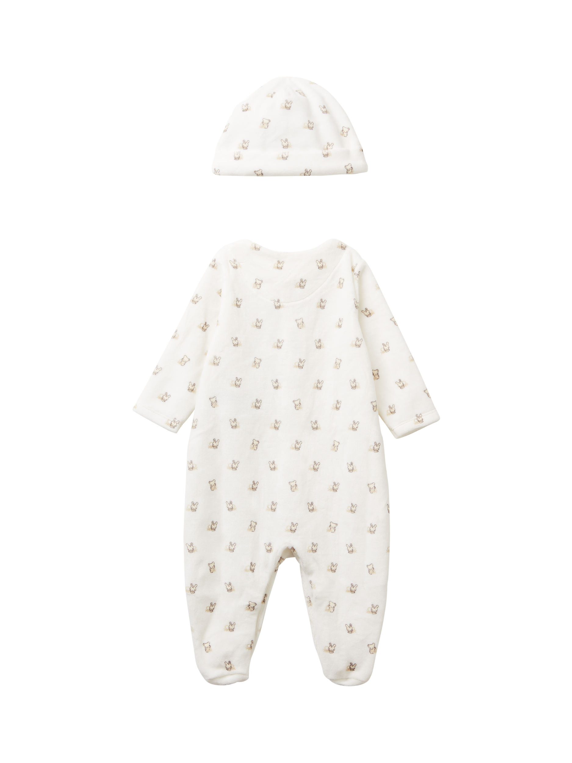 Product image 2 of 3, which shows Benetton Baby Printed Sleepsuit & Hat, White, 0-1 months