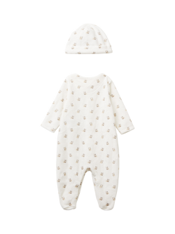 Benetton Baby Printed Sleepsuit & Hat, White - view 2, White