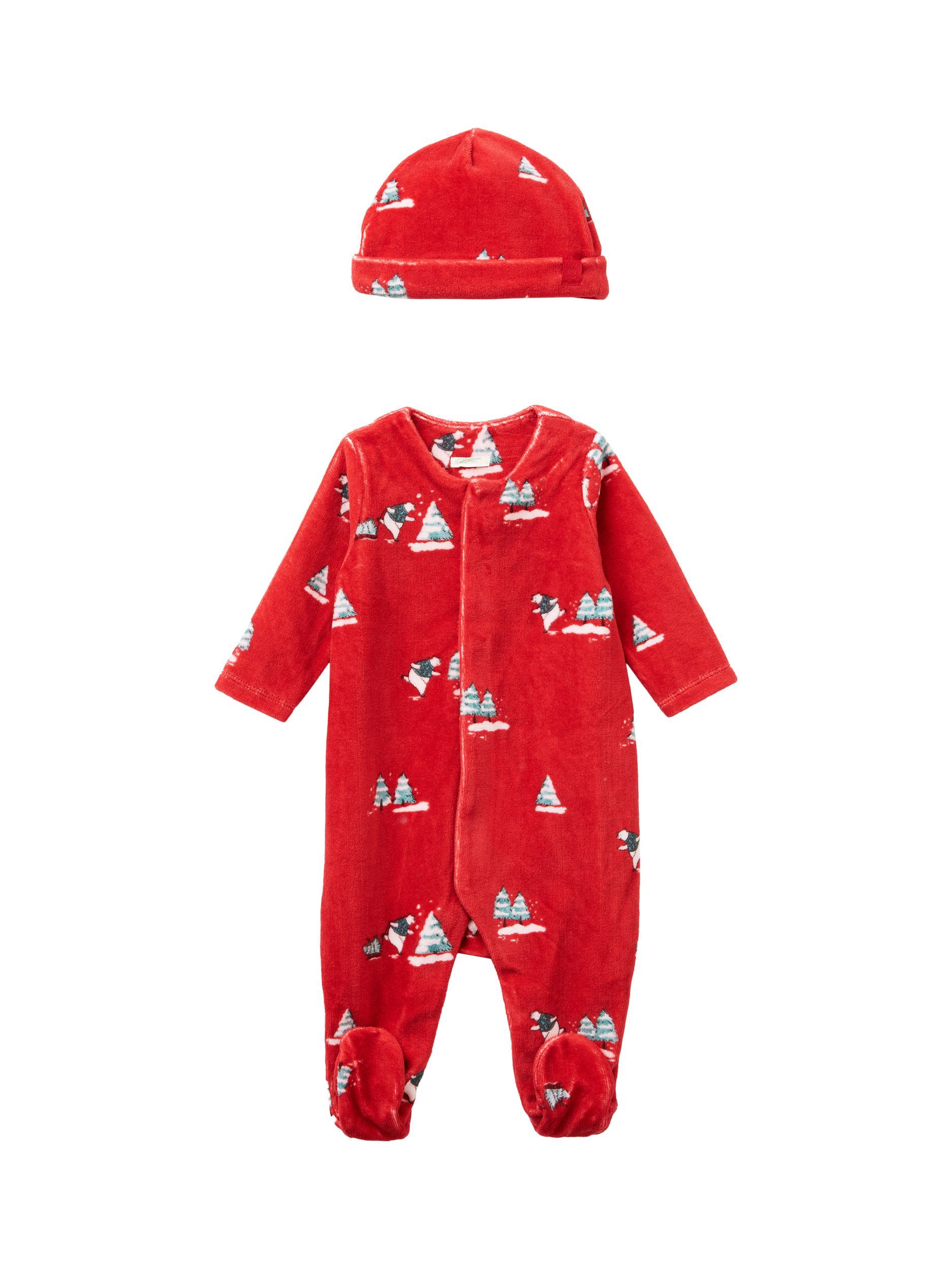 Product image 1 of 3, which shows Benetton Baby's Tree Graphic Bi-Pack Romper, Red, 0-1 months