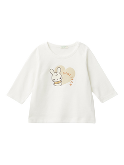 Benetton Baby Pure Cotton Long Sleeved T-Shirt, White, White
