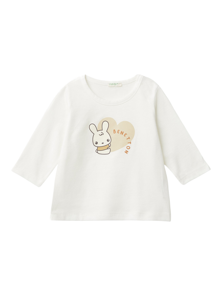 Benetton Baby Pure Cotton Long Sleeved T-Shirt, White, White
