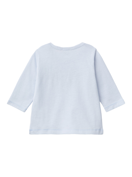 Benetton Baby Pure Cotton Long Sleeved T-Shirt, Light Blue - view 2, Light Blue