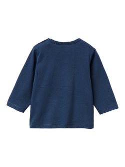 Benetton Baby Pure Cotton Long Sleeved Penguin T-Shirt, Blue - view 2, Blue