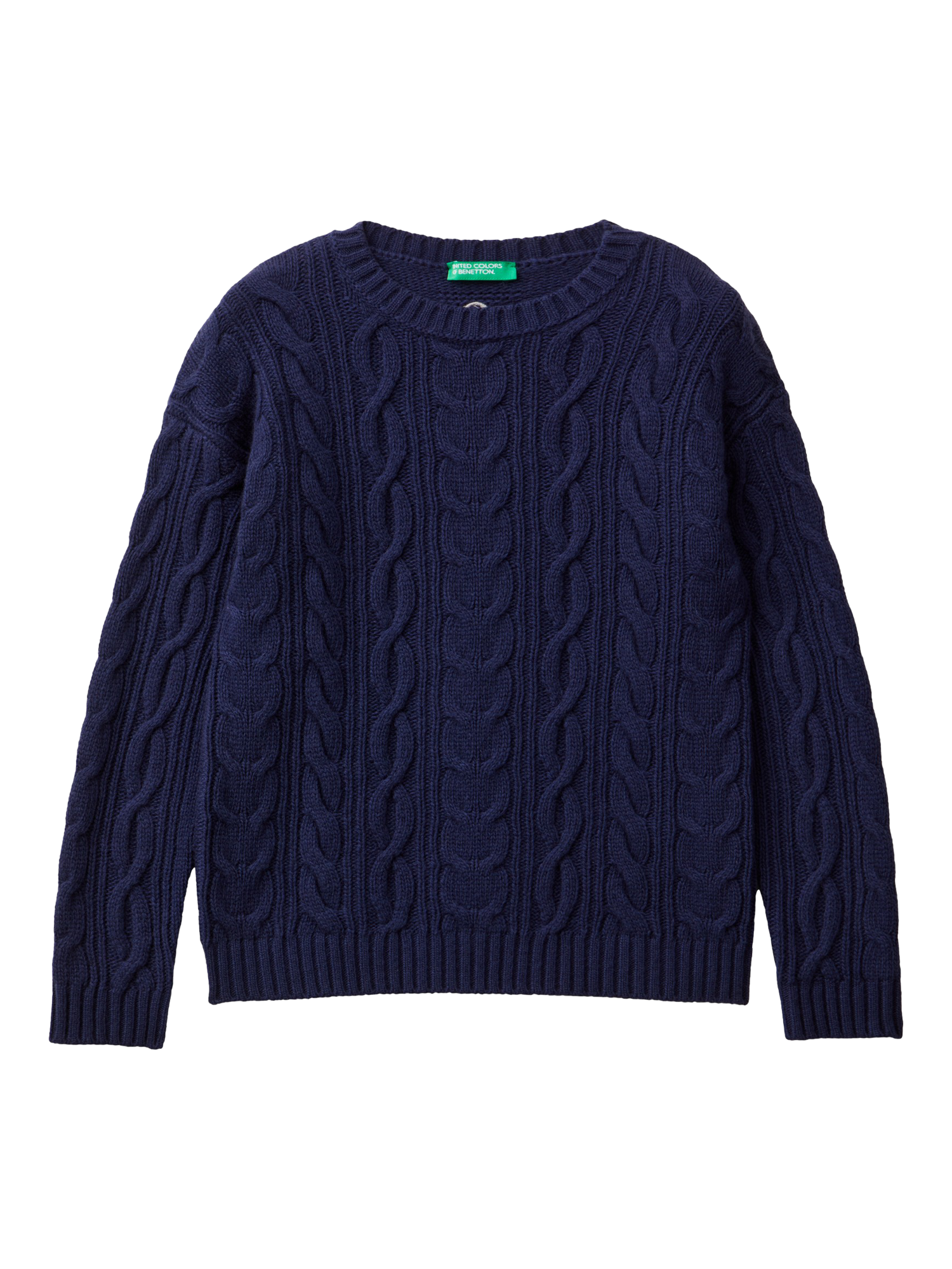 Product image 1 of 3, which shows Benetton Kids' Cable Knit Sweater, Blue, 6-7 years