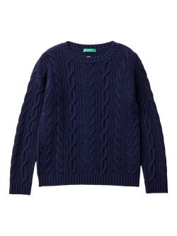 Benetton Kids' Cable Knit Sweater, Blue, Blue