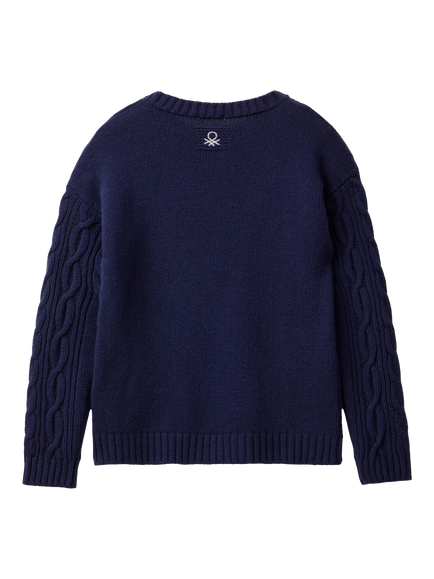 Benetton Kids' Cable Knit Sweater, Blue - view 2, Blue
