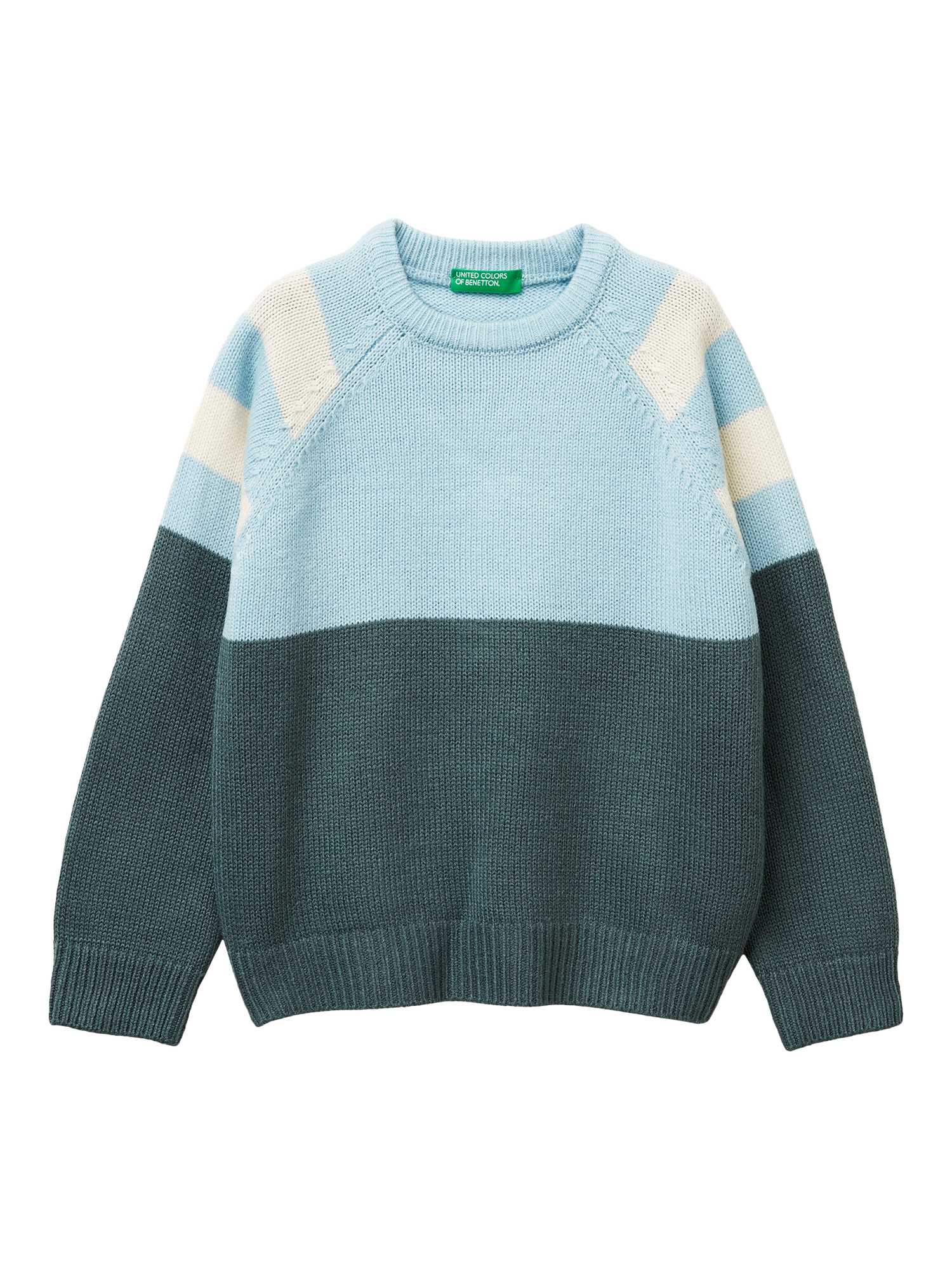 Product image 1 of 3, which shows Benetton Kids' Colour Block Jumper, Blue, 3-4 years