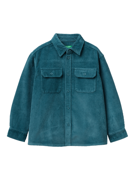 Benetton Kids' Oversized Velvet Shirt, Green, Green