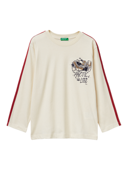 Benetton Kids' Cotton Arctic Life Graphic T-Shirt, Beige, Beige