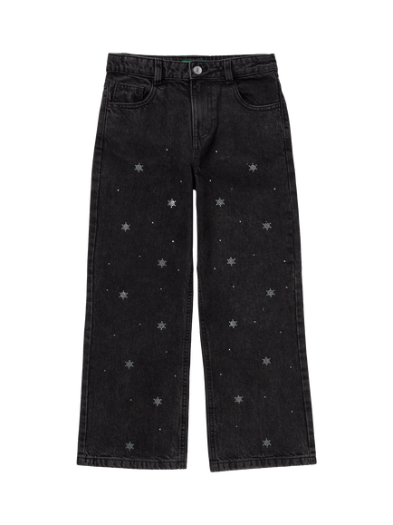Benetton Kids' Rhinestone Straight Fit Jeans, Black