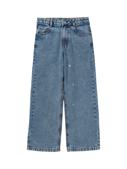 Benetton Kids' Rhinestone Straight Fit Jeans, Blue
