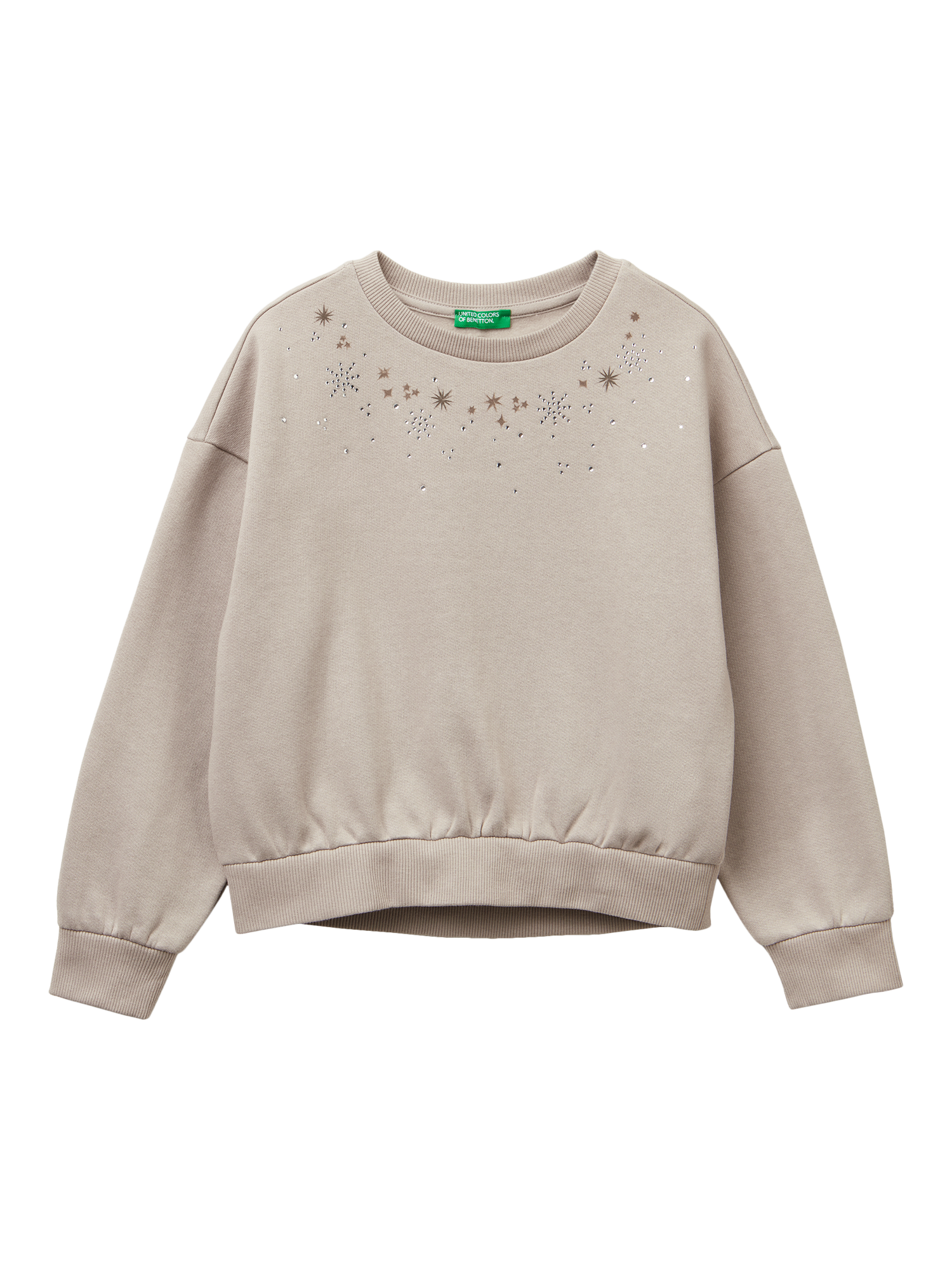 Product image 1 of 3, which shows Benetton Kids' Cotton Blend Oversized Sweatshirt, Beige, 6-7 years