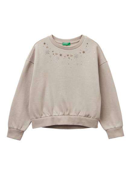 Benetton Kids' Cotton Blend Oversized Sweatshirt, Beige, Beige