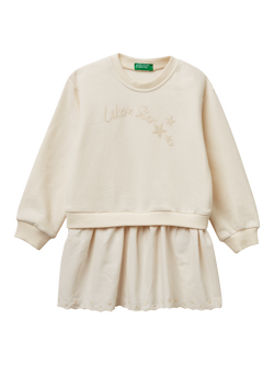 Benetton Kids' Fleece Sweatshirt Dress, White, White