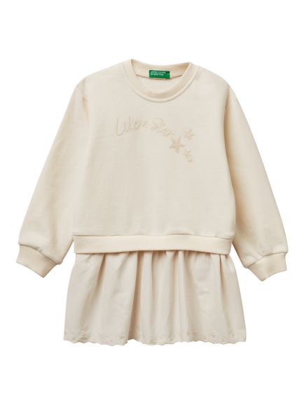 Benetton Kids' Fleece Sweatshirt Dress, White, White