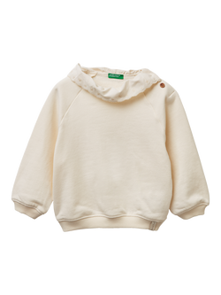 Benetton Kids' Cotton Blend Crew Neck Jumper, White, White