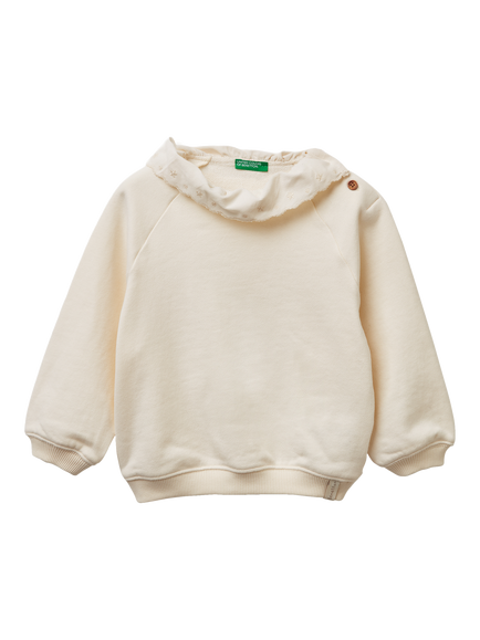 Benetton Kids' Cotton Blend Crew Neck Jumper, White, White