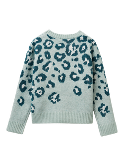 Benetton Kids' Knitted Animal Print Sweater, Green - view 2, Green