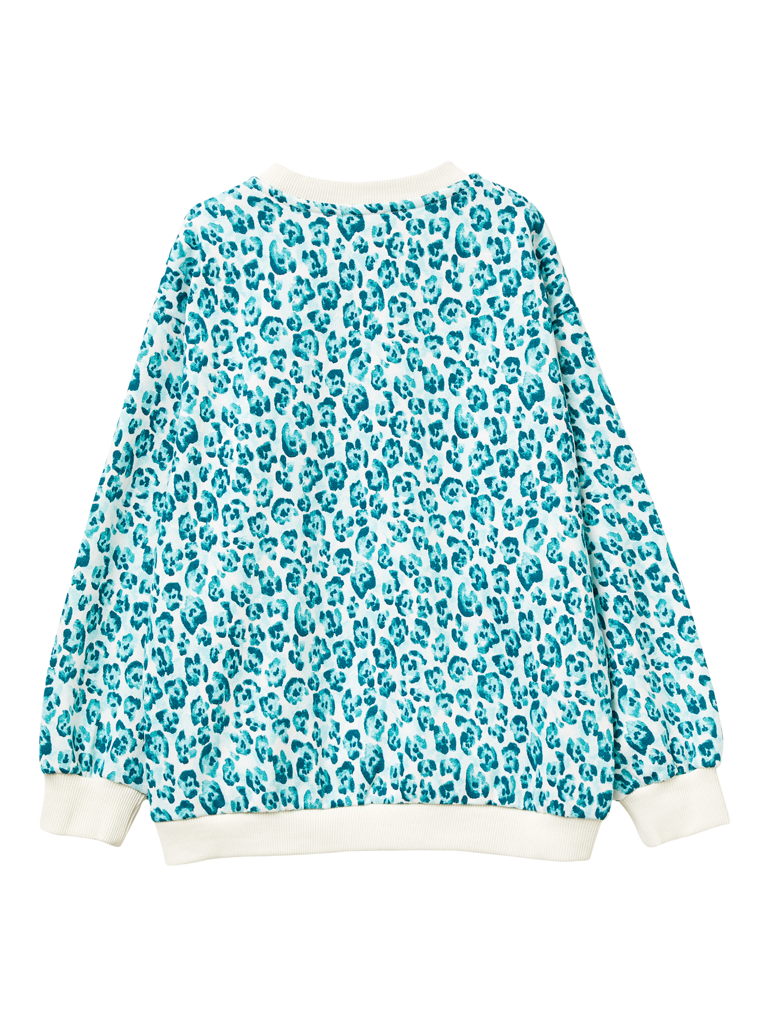 Product image 2 of 3, which shows Benetton Kids' Cotton Blend Leopard Print Sweatshirt, White/Multi, 6-7 years