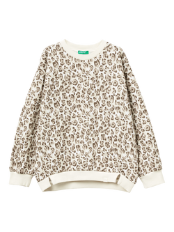 Benetton Kids' Cotton Blend Animal Print Sweatshirt, White/Multi, White/Multi