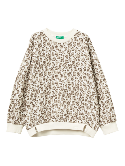 Benetton Kids' Cotton Blend Animal Print Sweatshirt, White/Multi, White/Multi