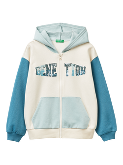 Benetton Kids' Cotton Blend Sequin Logo Hoodie, Multi, Multi