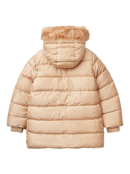 Benetton Kids' Faux Fur Lined Puffer Jacket, Beige - view 2, Beige