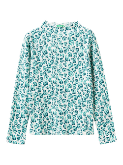 Benetton Kids' Cotton Blend Long Sleeved Mock Neck T-Shirt, White/Multi