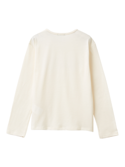 Benetton Kids' Cotton Long Sleeved Sequin Logo T-Shirt, White - view 2, White