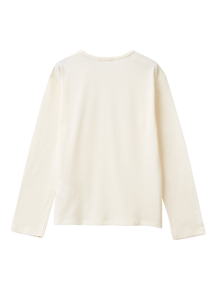 Benetton Kids' Cotton Long Sleeved Sequin Logo T-Shirt, White - view 2, White