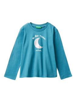 Benetton Kids' Cotton To The Moon Graphic T-Shirt, Blue, Blue