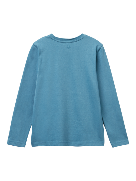 Benetton Kids' Cotton Rhinestone Stars T-Shirt, Blue - view 2, Blue