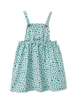 Benetton Kids' Cotton Animal Print Pinafore Dress, Aqua, Aqua