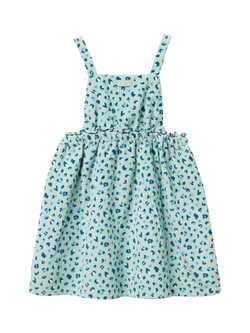 Benetton Kids' Cotton Animal Print Pinafore Dress, Aqua - view 2, Aqua