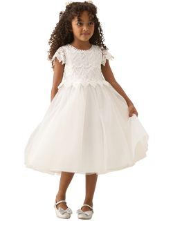 Angel & Rocket Kids' Embroidered Lace Short Sleeved Dress, Ivory - view 2, Ivory