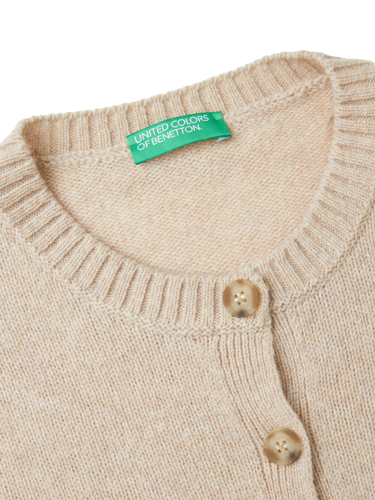Product image 6 of 6, which shows Benetton Korean Pure Wool Cardigan, Beige, XS