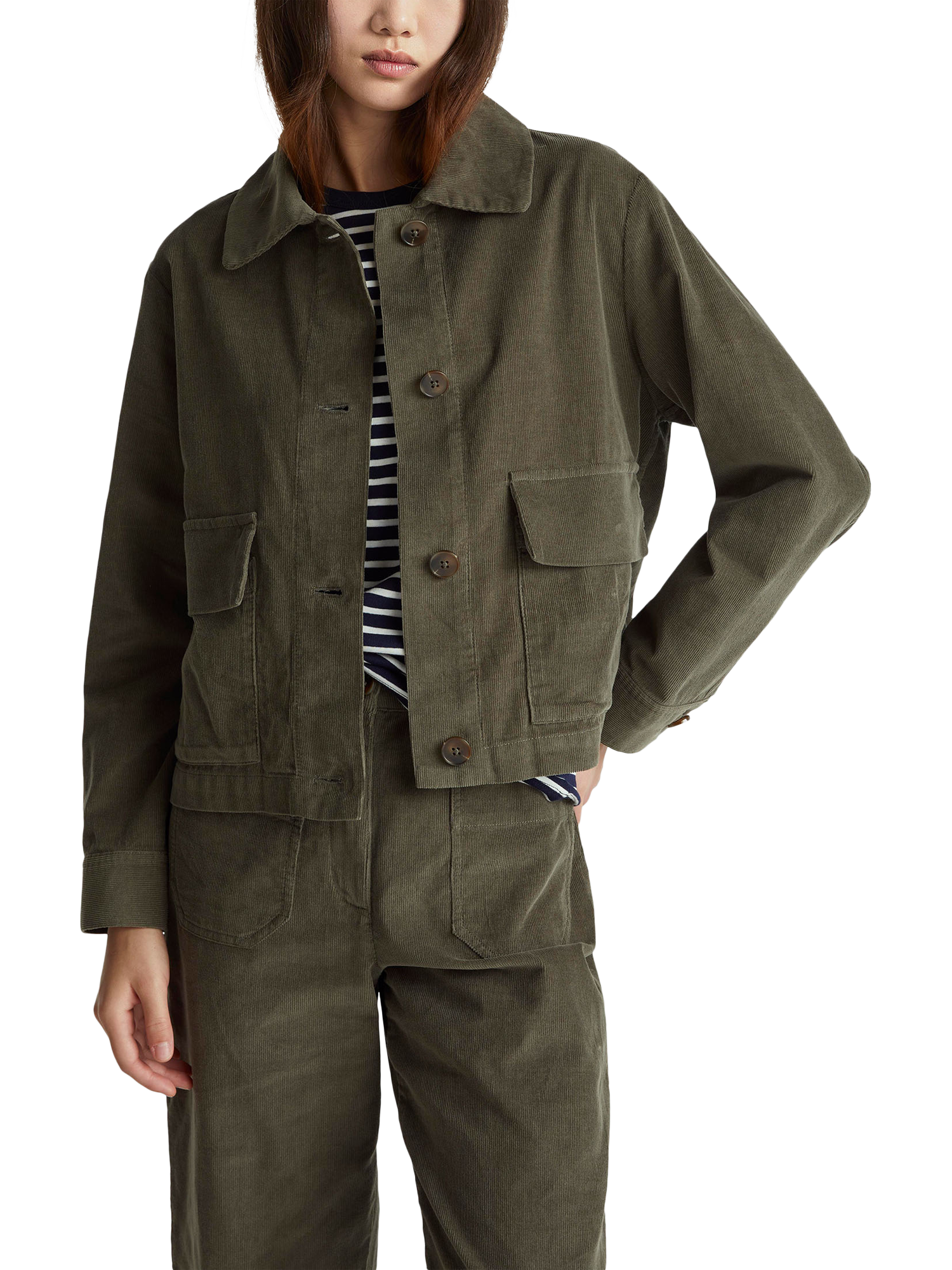 Product image 1 of 5, which shows Benetton Pure Cotton Button Front Blazer, Green, S