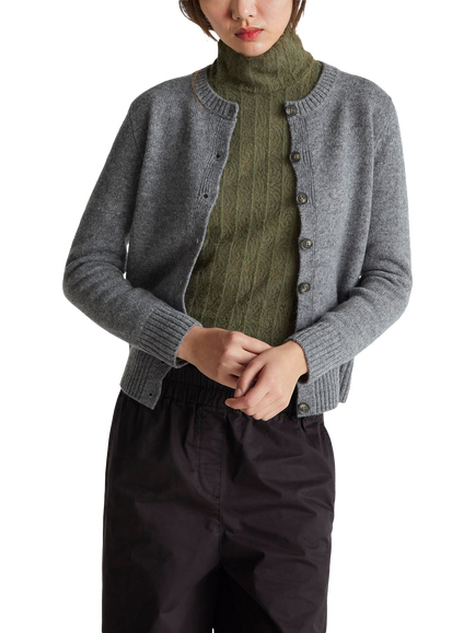Benetton Korean Round Neck Pure Wool Cardigan, Grey