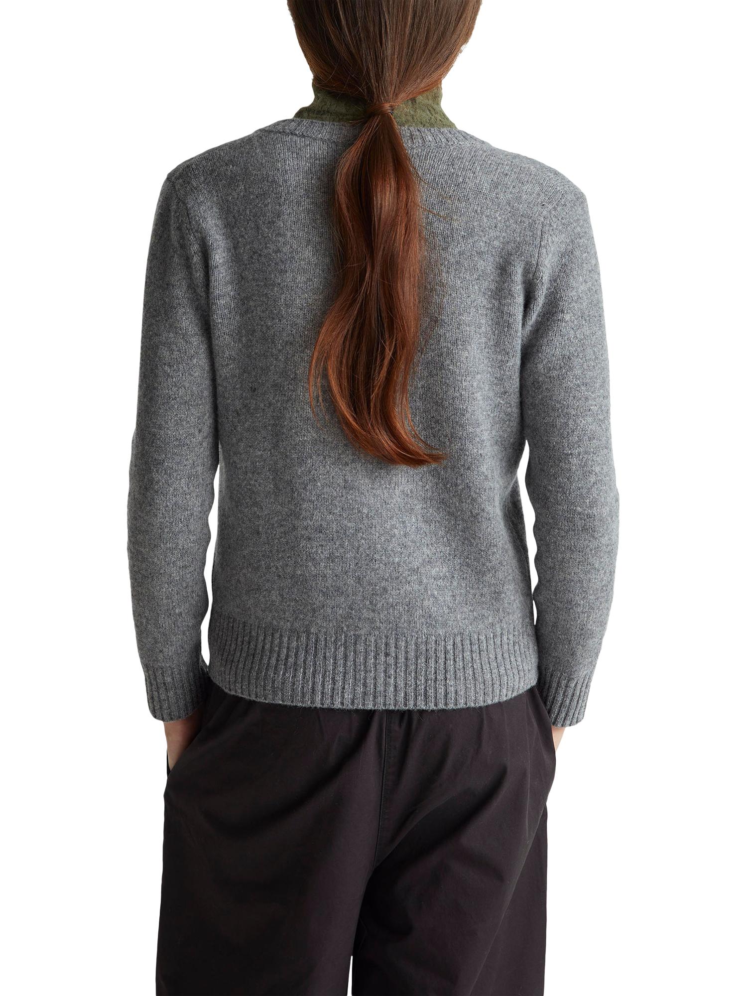 Product image 2 of 6, which shows Benetton Korean Round Neck Pure Wool Cardigan, Grey, XS