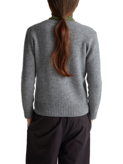 Benetton Korean Round Neck Pure Wool Cardigan - view 2, Grey