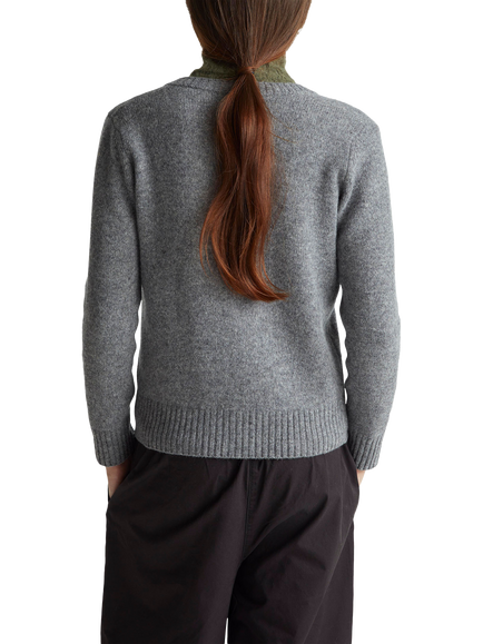 Benetton Korean Round Neck Pure Wool Cardigan - view 2, Grey