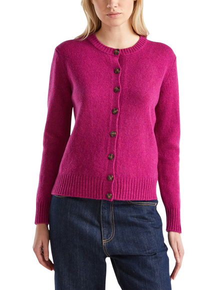 Benetton Korean Round Neck Pure Wool Cardigan, Violet