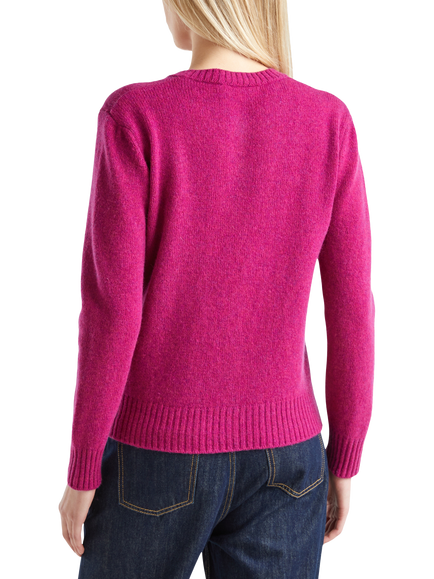 Benetton Korean Round Neck Pure Wool Cardigan - view 2, Violet